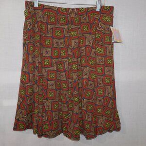 Lularoe Madison Womens 3XL Red Blue Patterned A Line Pleated Skirt w Pockets NEW